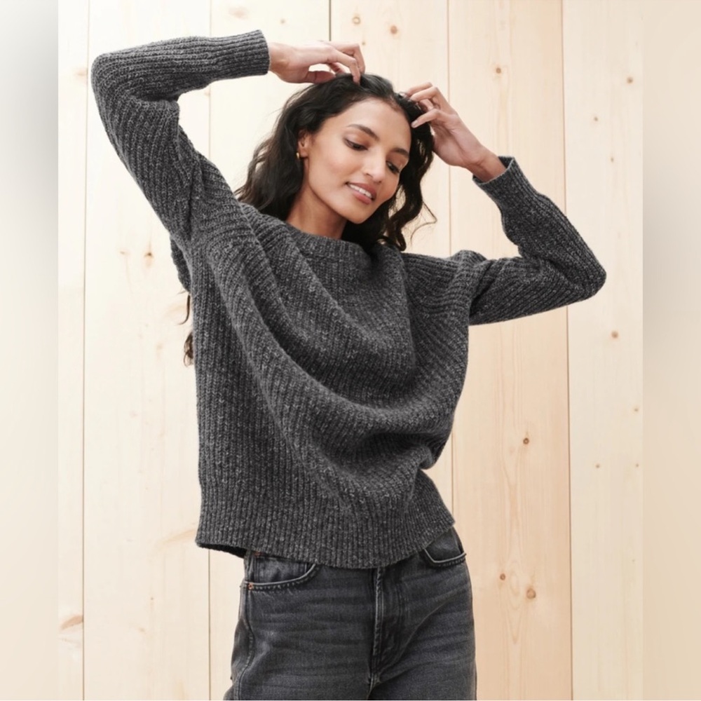 Jenni Kayne Oversized Cashmere Fisherman Sweater Charcoal Grey Size Medium - Picture 2 of 9